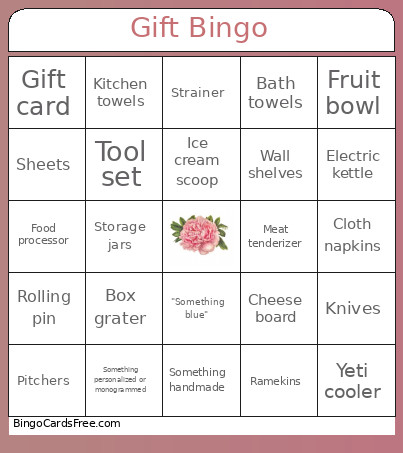 Monica And Kris Shower Gifts Bingo Card