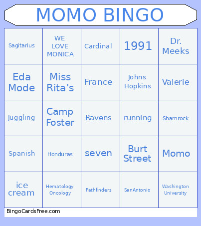 Monica Bingo Card
