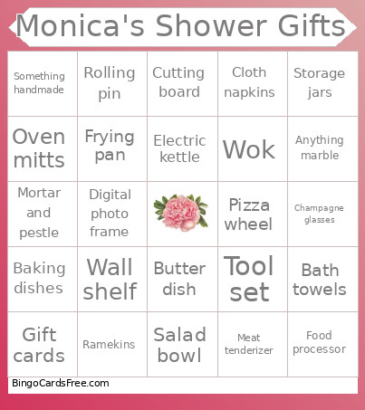 Monica's Shower Gifts Bingo Card