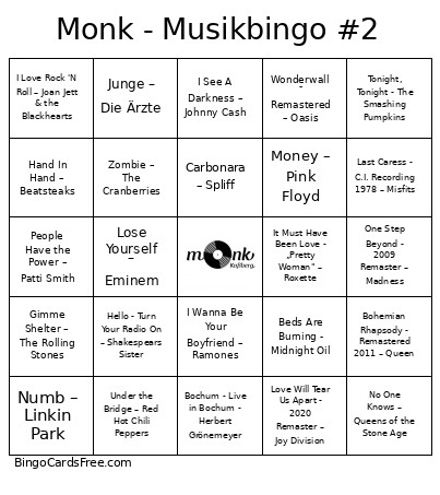 Monk - Musik #2 Bingo Card