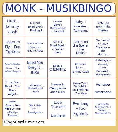 MONK - MUSIK Bingo Card
