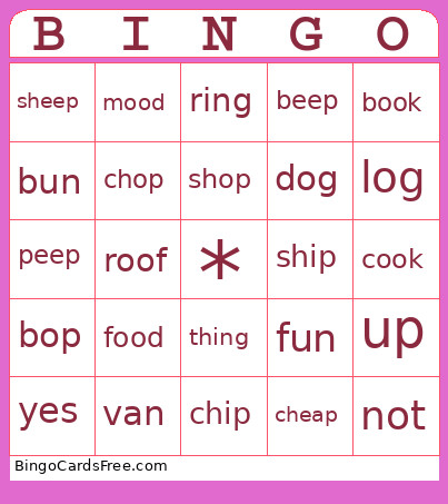 Monophthong 3 Bingo Card