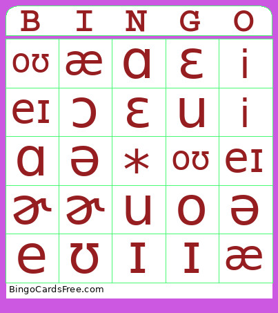 Monophthongs Bingo Card