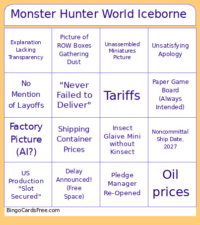 Monster Hunter World Iceborne Bingo Card