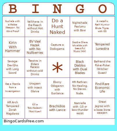 Monster Hunter Worlds Bingo Card