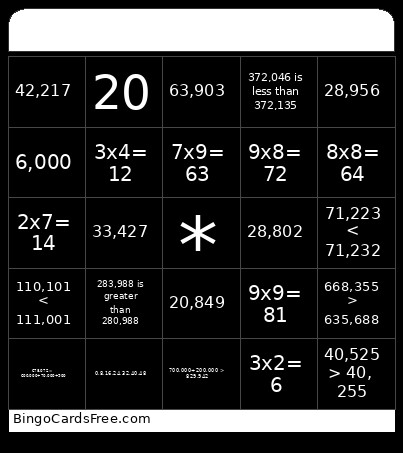 Monster Math Bingo Card