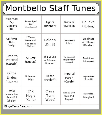 Montbello Staff Tunes Bingo Card