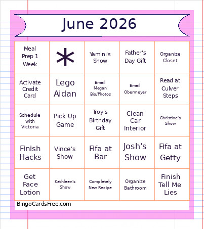 Month Bingo Card