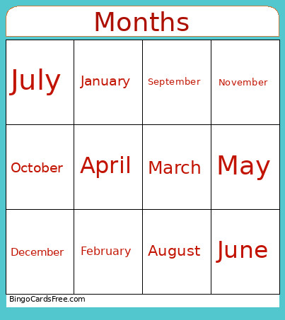 Months Bingo Card