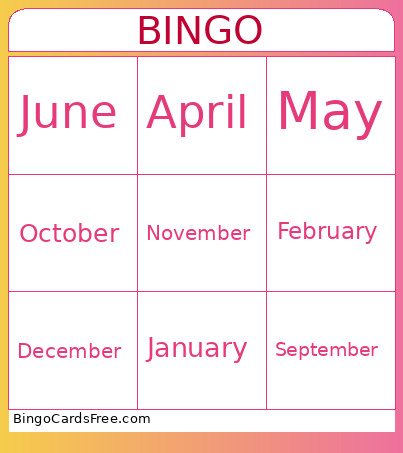 Months Of The Year Bingo Card
