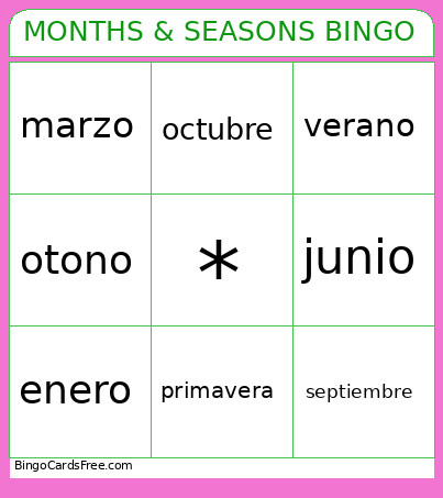 MONTHS & SEASONS Bingo Card