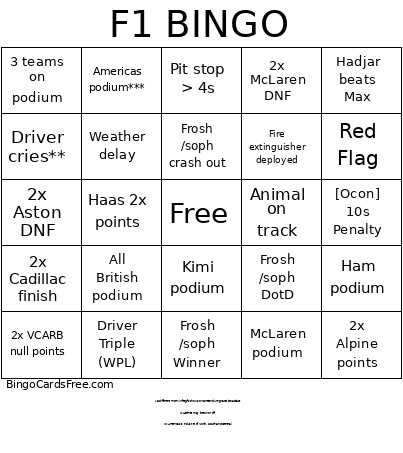 Montreal Bingo Card