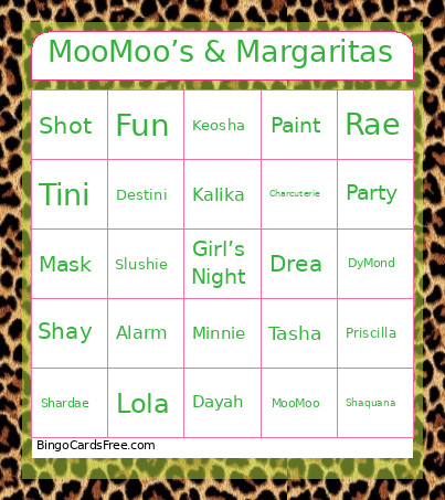 MooMoo’s & Margaritas Bingo Card