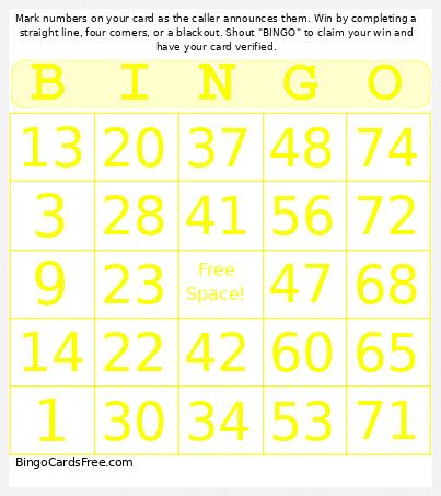 Moon Crescent - 1-75 Number + Audio Bingo Card
