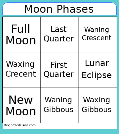 Moon Phases Bingo Card