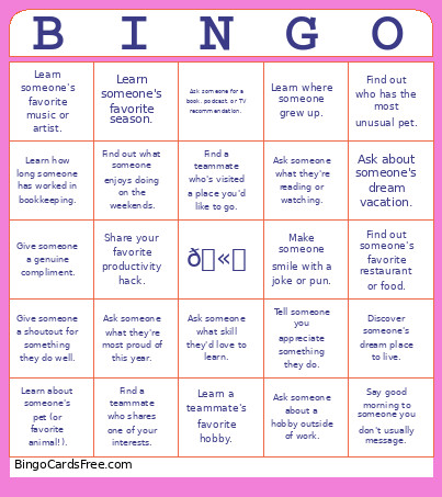 Moose Creek Bookkeeping Bingo Card
