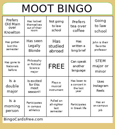 Moot Bingo Card