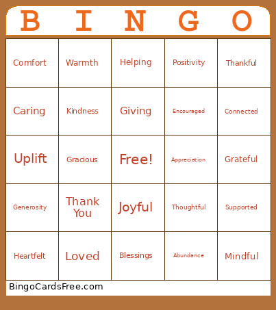 Morning Of Gratitude Bingo Card