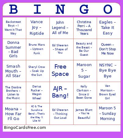 Morning Stand Up Song Bingo Card
