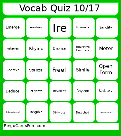 Morris Vocab Quiz 10/17 Bingo Card