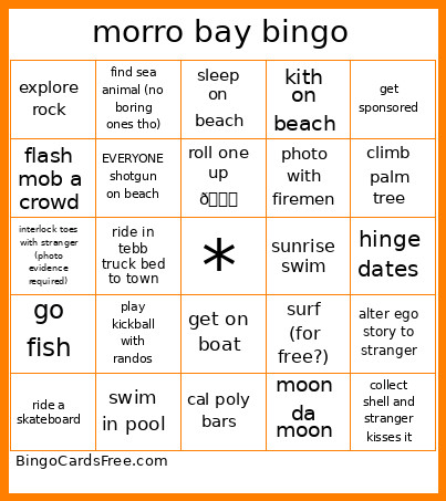 Morro Bay Bingo Card