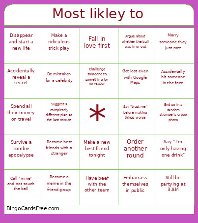 Most Likley To Bingo Card