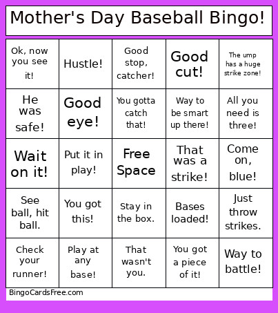 Mother's Day Baseball ! Bingo Card