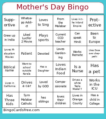 Mother's Day Bingo