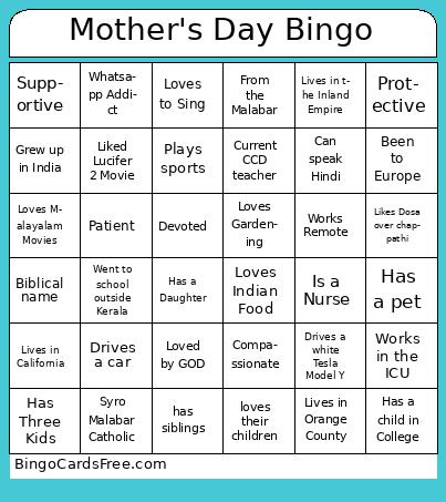 Mother's Day Bingo