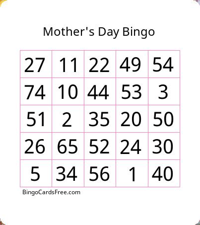 Mother's Day Number Bingo Floral Cards Free Pdf Printable Game, Title: Mother's Day Bingo