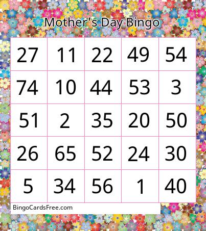 Mother's Day Number Bingo Floral Less Ink Cards Free Pdf Printable Game, Title: Mother's Day Bingo
