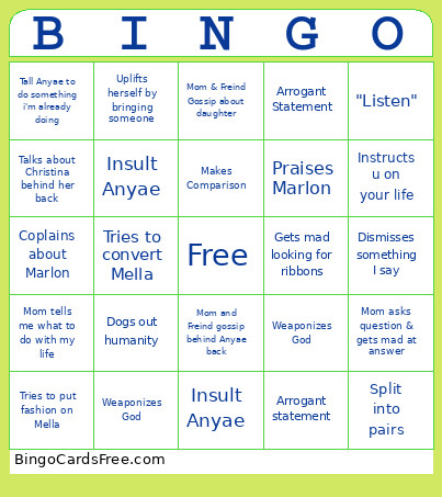 Mothers Day Rage Bingo Card