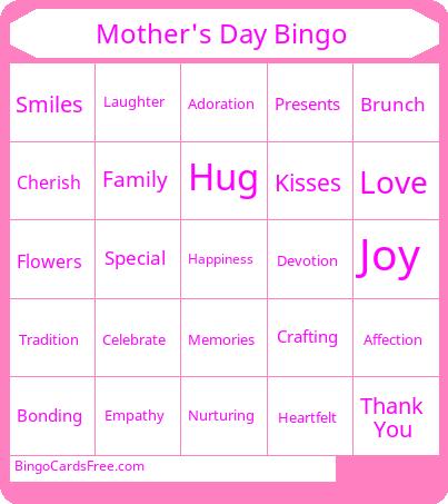 Mother's Day Word Bingo Cards Free Pdf Printable Game, Title: Mother's Day Bingo