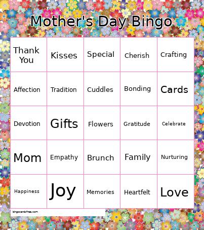 Mother's Day Word Bingo Flowers Less Ink
