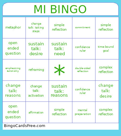 Motivational Interviewing Bingo Card