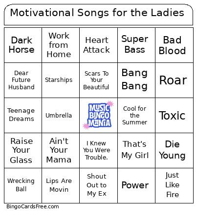 Motivational Songs For The Ladies Bingo Card