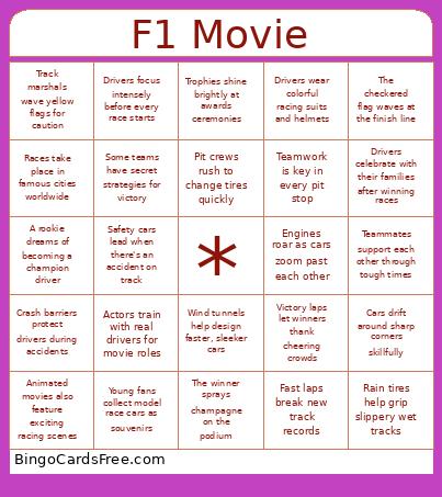 Motorsport movie trivia Bingo