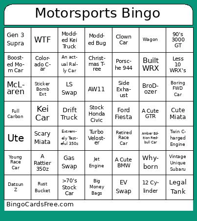 Motorsports Bingo