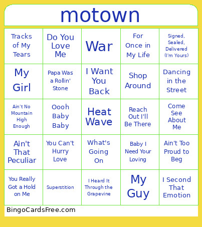 Motown Bingo Card