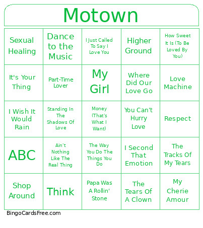 Motown Bingo Card