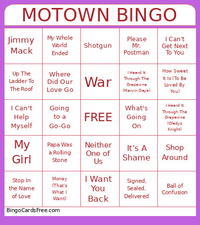 MOTOWN Bingo Card