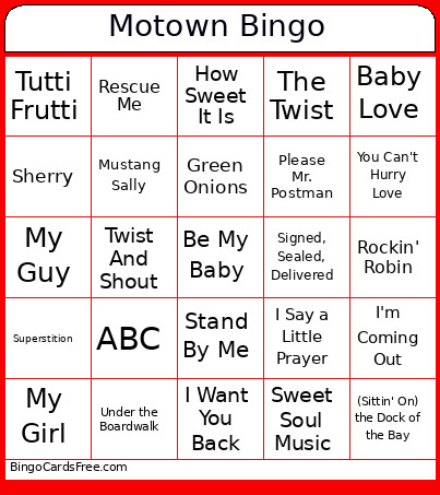 Motown Bingo Card