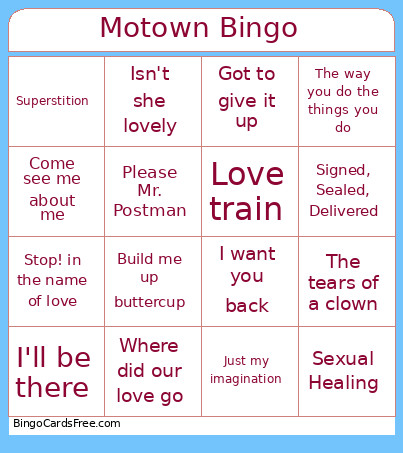 Motown Bingo Card