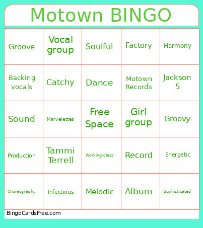 Motown Bingo Card