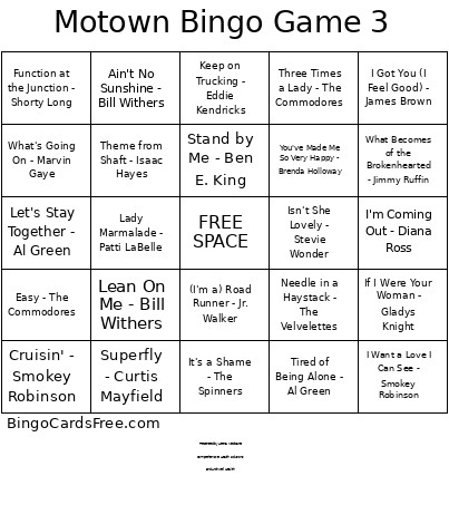 Motown Game 3 Bingo Card
