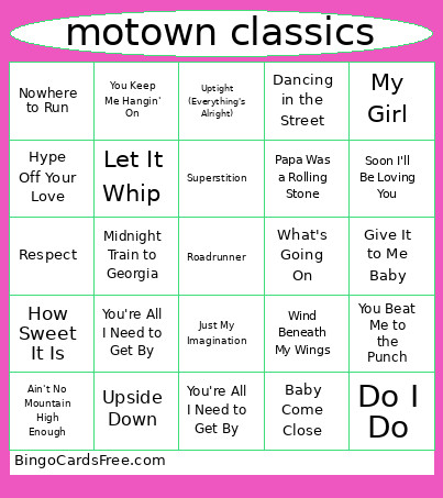 Motown Classics Bingo Card