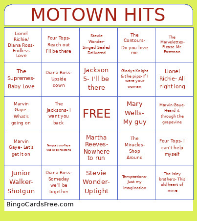 MOTOWN HITS Bingo Card