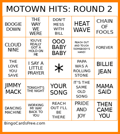 MOTOWN HITS: ROUND 2 Bingo Card