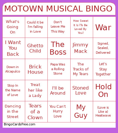 MOTOWN MUSICAL Bingo Card