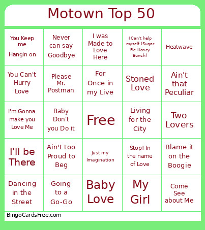 Motown Top 50 Bingo Card
